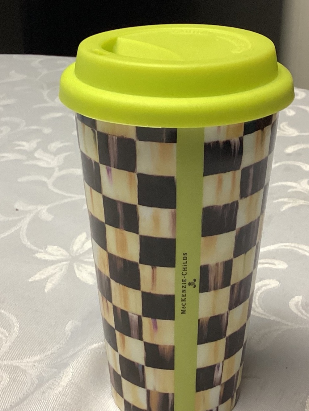 Mackenzie-Childs COURTLEY   CHECK Ceramic Travel Mug with Silicone Lid